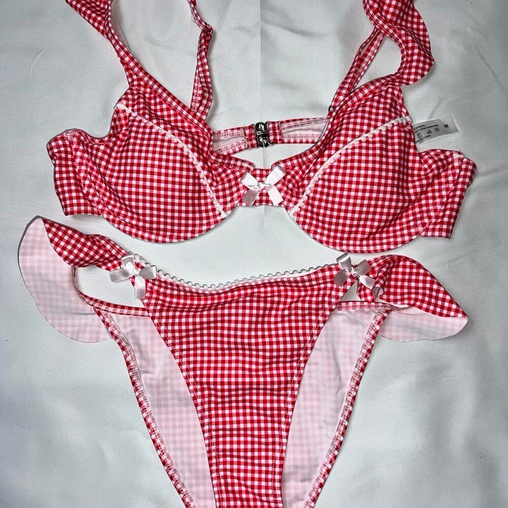 Red and white gingham bikini